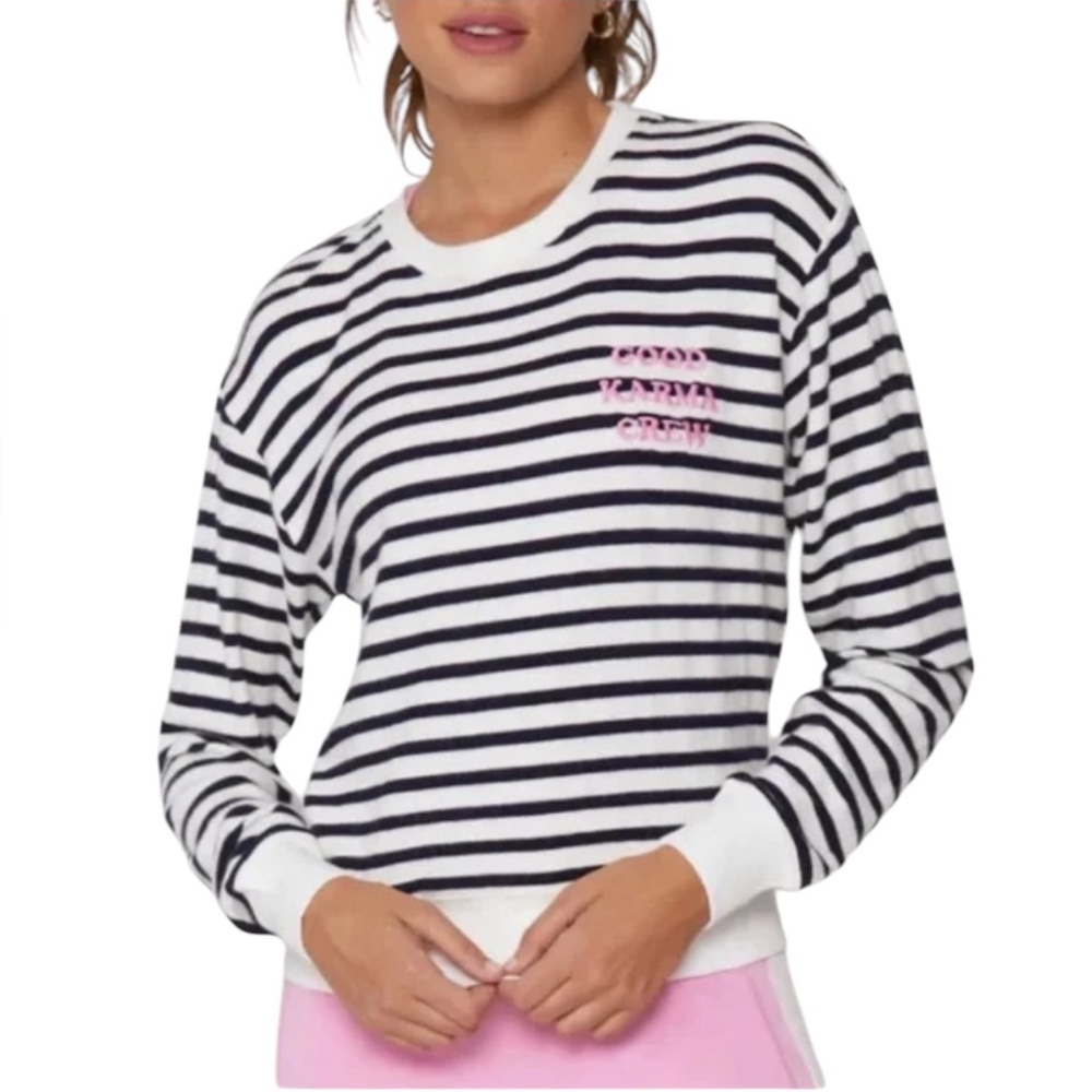 Spiritual Gangster Good Karma Crew Sweatshirt Stripe White/Blue, Size S